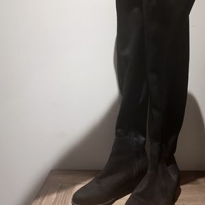 Black Faux Suede Knee High Boots